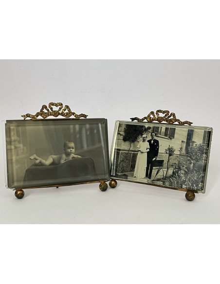 Paire de cadres laiton, verre biseauté