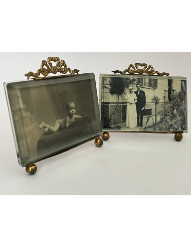 Paire de cadres laiton, verre biseauté