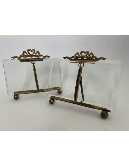 Paire de cadres laiton, verre biseauté