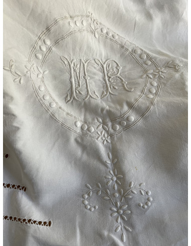 Drap  ancien lin, monogramme MR