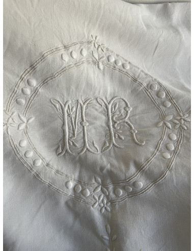 Drap  ancien lin, monogramme MR