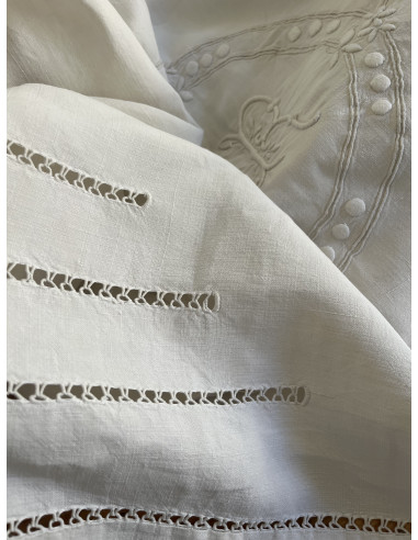 Drap  ancien lin, monogramme MR