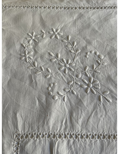 Drap  ancien lin, monogramme MR