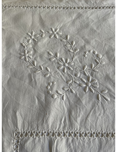 Drap  ancien lin, monogramme MR