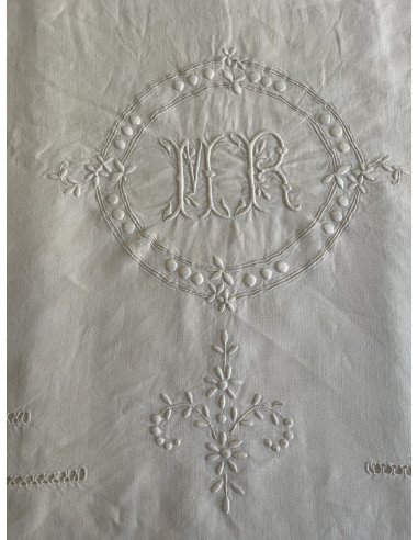 Drap  ancien lin, monogramme MR