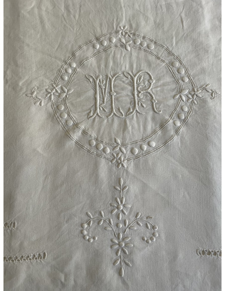 Drap  ancien lin, monogramme MR