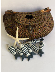 Grand panier de pêche, osier tressé