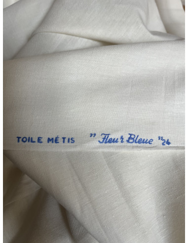 Drap ancien monogrammé BL - Toile métis "Fleur bleue"