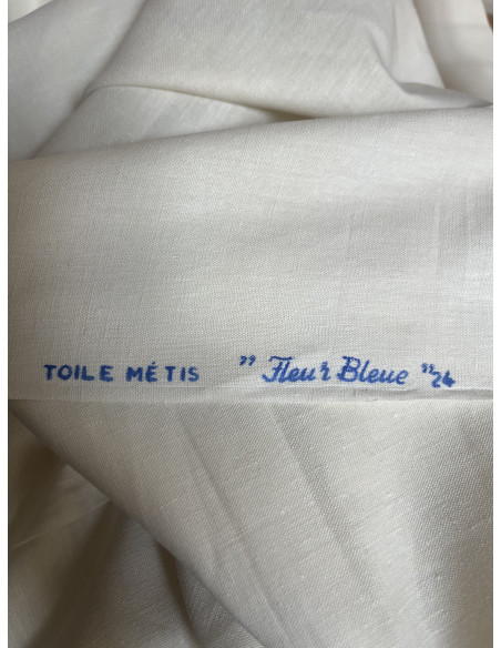 Drap ancien monogrammé BL - Toile métis "Fleur bleue"